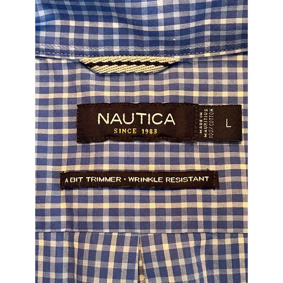 Nautica Men’s Blue Checkered Dress Shirt (Size L) - Picture 5 of 8